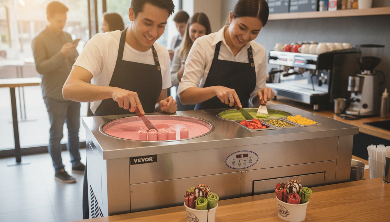 1800W Double-Pan Rolled Ice Cream Machine for Rush Hours