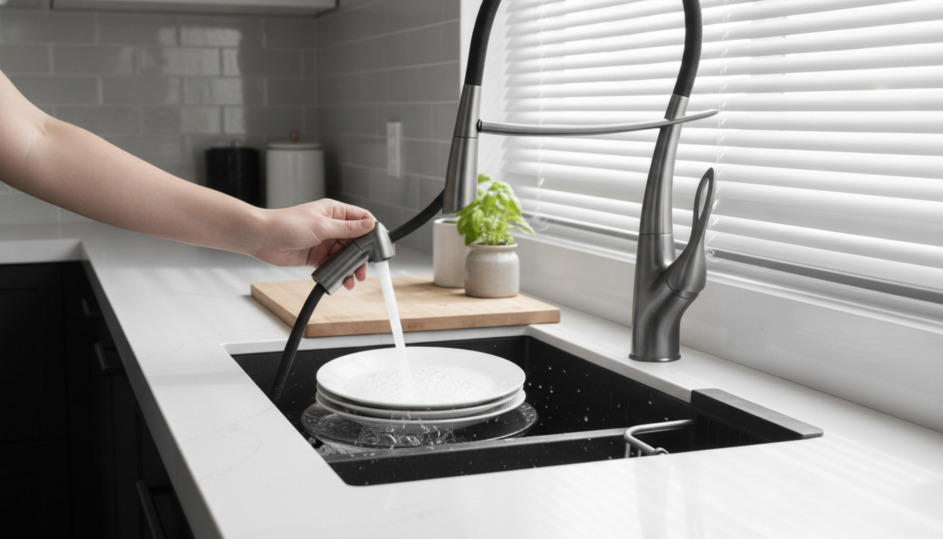 Black Brass Pull-Out Kitchen Faucet with Magnetic Dock