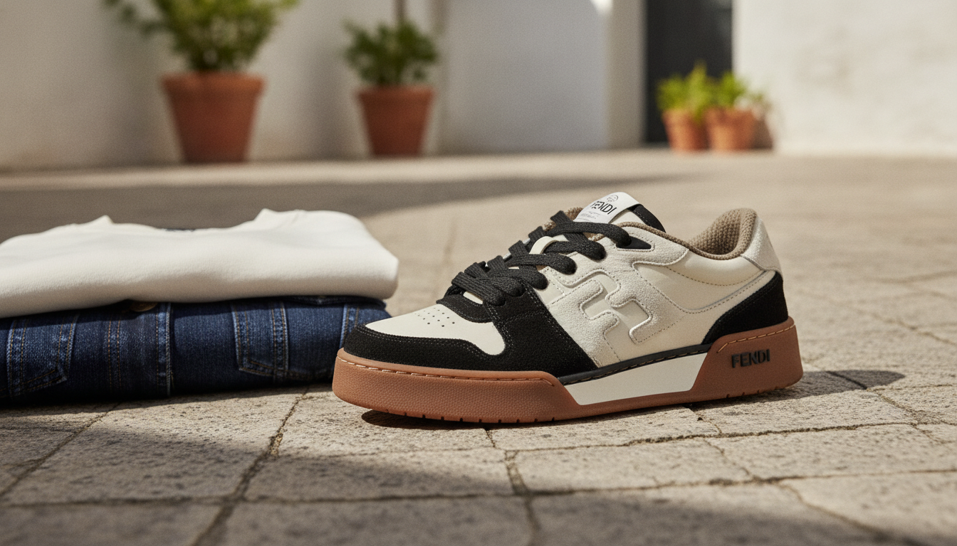 Fendi Black Suede Low-Tops: Vintage Label Detail