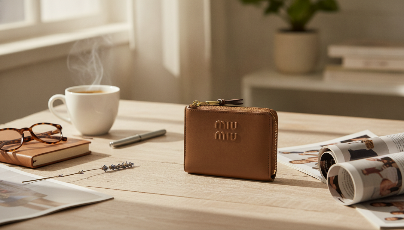 Miu Miu Suede Wallet: Zippered Pockets, Embossed Monogram