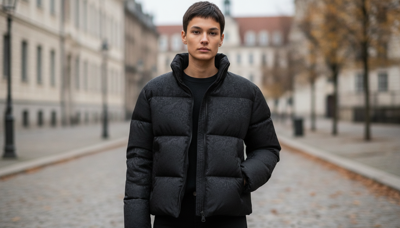 Versace Quilted Down Jacket: Paisley & Monogram Style