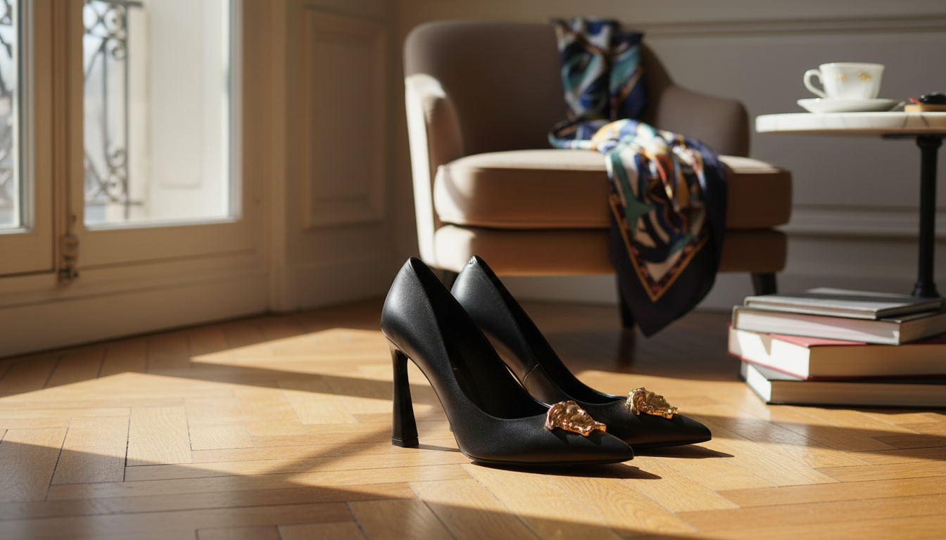 Versace Logo Plaque Black Leather High-Heel Pumps Guide