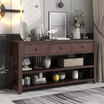 Entryway Long Console Table: 3 Drawers + Double Shelves