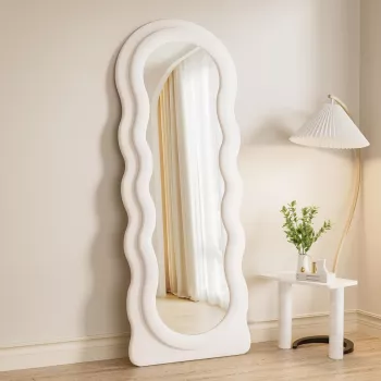 Arched Full Body Mirror with Lights: Wavy Flannel Frame
