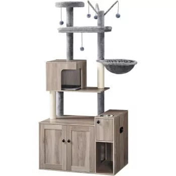 All-in-One Cat Tree: Litter, Food Station & Storage